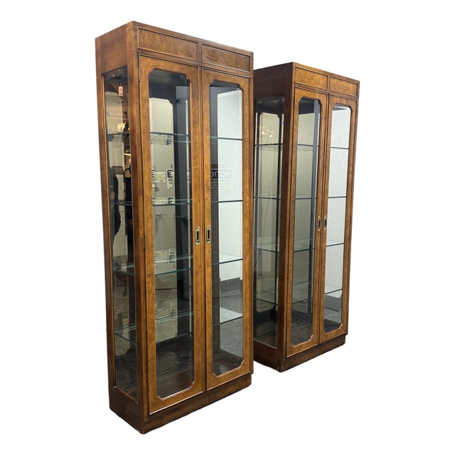Campaign Style Curio Display Vintage Cabinets, Pair For Sale