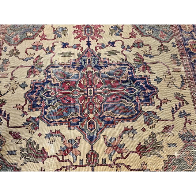 Turkish Late 19th-Century Heriz Serapi Rug, Handwoven, Pale Yellow & Green, 8' x 10' For Sale - Image 3 of 18