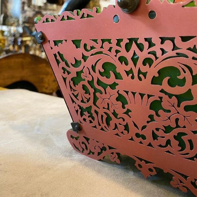 1960s Green and Pink Plexiglass and Brass Italian Basket For Sale - Image 12 of 13