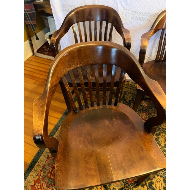 B.L. Marble Chair Company Set of 6 Vintage B. L. Marble Co. Solid Wood Banker’s / Captain’s Chairs (C. 1930s–1940s) For Sale - Image 4 of 16