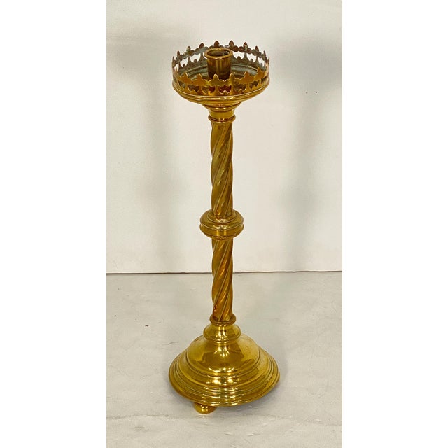 Gothic 19th Century Pair of Large English Candle Holders or Candlesticks of Brass For Sale - Image 3 of 7
