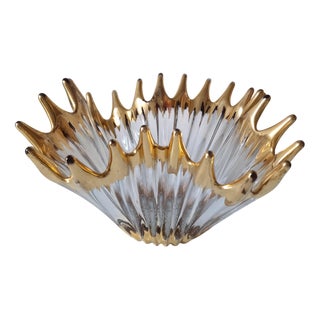 Large Vintage Crystal Bowl with Gold Tips from Bayel, 1950s For Sale