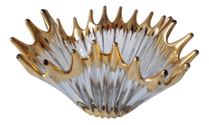 Large Vintage Crystal Bowl with Gold Tips from Bayel, 1950s
