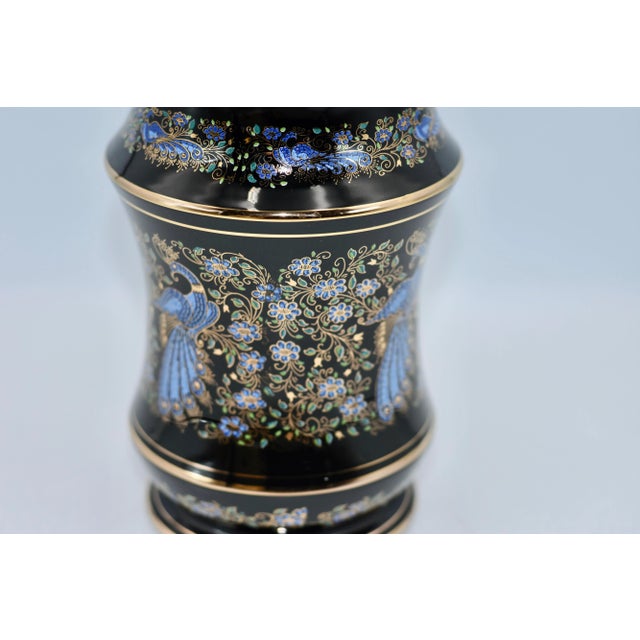 1970s Anapale Greece Back Lidded Canister Jar 24k Gilded Hand Painted Peacock Birds For Sale - Image 4 of 9