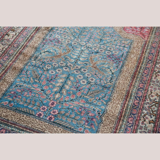 Vintage Hereke Silk Prayer Tree of Life Rug, 1950s For Sale - Image 4 of 8