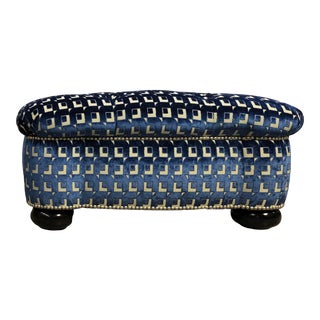 Button Tufted Square Scallop Ottoman New Reupholsted For Sale