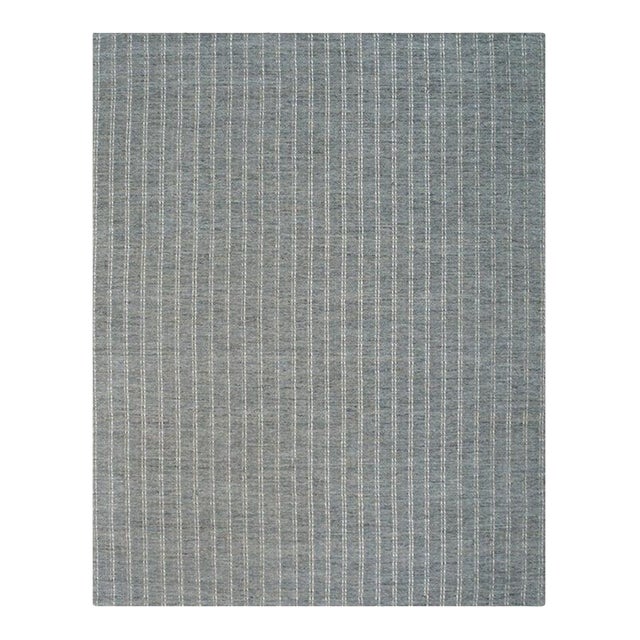 6x9 Gray Hand-Knotted Wool Subtle Striped Geometric Modern Carpet Rug For Sale