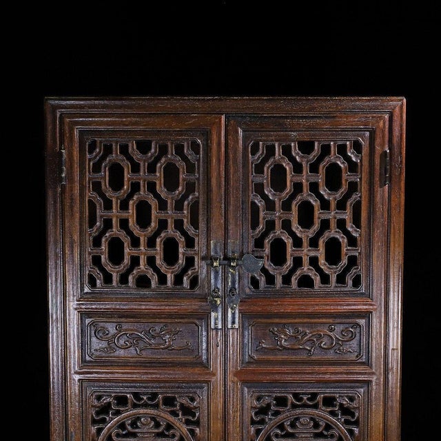 Wood 1990s Rosewood Curio Display Cabinet With Reticulated Doors, Two Drawers For Sale - Image 7 of 10