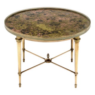 Maison Bagues Eglomized Glass Side Table, Brass, Art Deco Period For Sale
