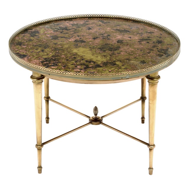 Maison Bagues Eglomized Glass Side Table, Brass, Art Deco Period For Sale