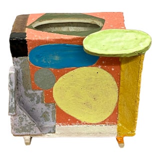 Signed “Gill” (2012) Sculptural Ceramic Vessel / Planter Polychrome Slab Built Studio Art John Gill For Sale