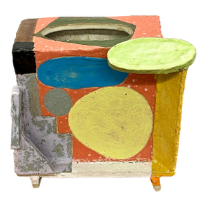 Signed “Gill” (2012) Sculptural Ceramic Vessel / Planter Polychrome Slab Built Studio Art John Gill