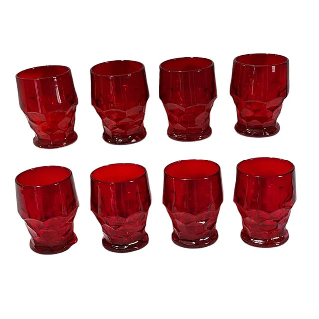 Vintage Set of 8 Ruby Red Anchor Hocking Georgian Honeycomb Tumbler Glasses #S3 For Sale - Image 6 of 6