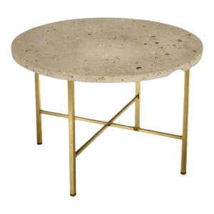 Harvey Probber Brass Square Stock and Coquina Marble Cocktail Table Circa 1950s