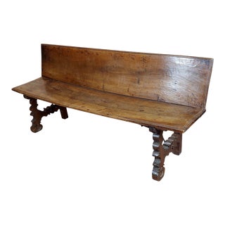 Spanish Baroque 17th Century Walnut & Wrought Iron Bench Circa 1680 For Sale