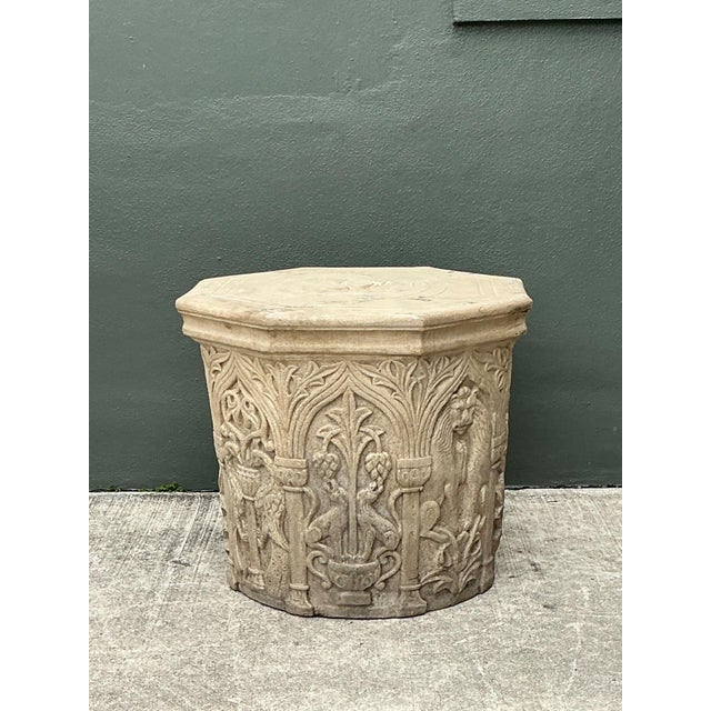 Vintage Cast Stone Lions Head Table Pedestal For Sale - Image 12 of 18