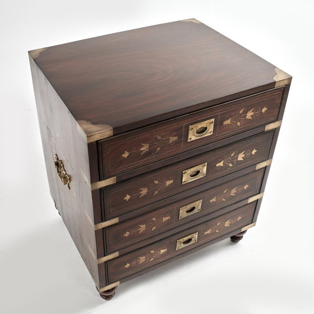 Mid 20th Century Vintage Pair of Anglo Indian Campaign Style Inlaid Rosewood Stands For Sale - Image 5 of 16