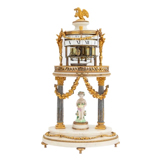 Louis XVI Bronze, Marble, & Porcelain Rotary Clock For Sale
