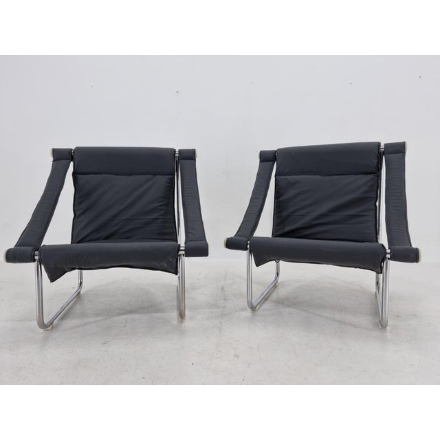 Animal Skin Set of Mid-Century Chrome and Leather Armchairs, 1970s For Sale - Image 7 of 17