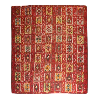 Vintage Zabihi Collection Cherry Red Room Size Turkish Kilim - 8'10" x 10'11" For Sale