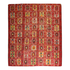 Zabihi Collection Cherry Red Room Size Turkish Kilim