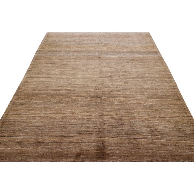 Modern Brown Modern Gabbeh Handmade Solid Motif Persian Wool Rug For Sale - Image 3 of 10