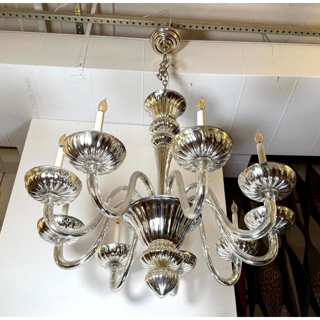 Mid 20th Century Mid 20th Century Restored Modern Mercury Glass Nine Arm Chandelier For Sale - Image 5 of 10
