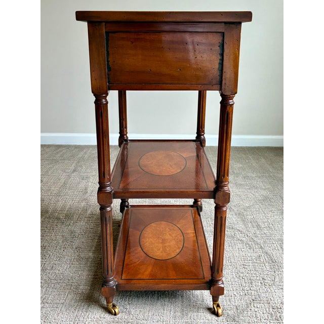 Late 20th Century Traditional Inlaid Mahogany Occasional Table With Drawer & Brass Casters For Sale In Charlotte - Image 6 of 7