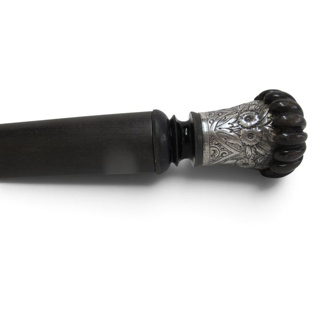 Horn & Sterling Silver Repousse Flower Corkscrew Gadget Walking Stick Cane For Sale In Portland, OR - Image 6 of 13
