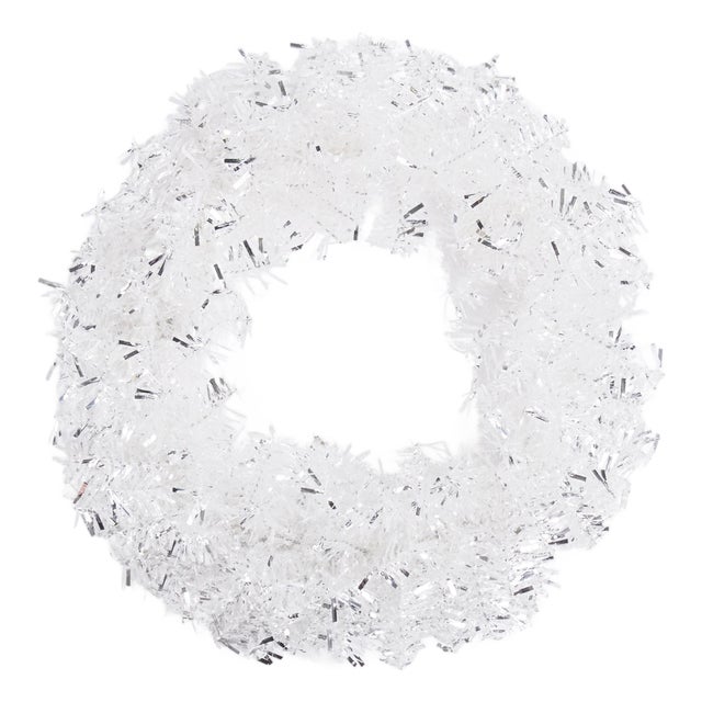 Silver Tinsel Christmas Wreath 22"D For Sale