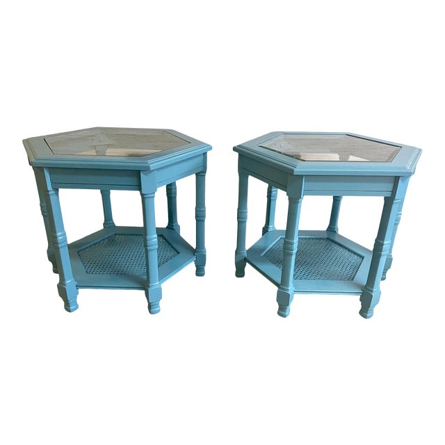 Vintage Octagon Caned End Tables Chairish