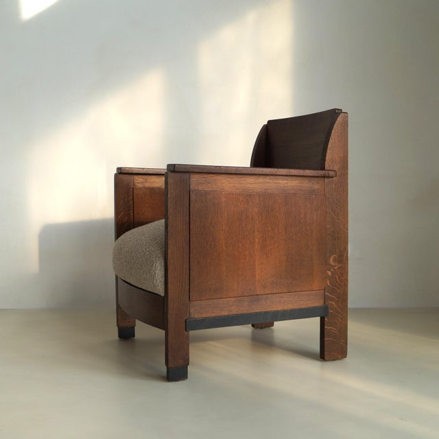 Wood Dutch Art Deco Oak Armchair, 1920s For Sale - Image 7 of 18