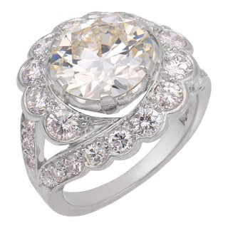 1960s Mid Century Gia 2.26 Carat Old European Cut Diamond Platinum Engagement Ring, Size 3.25 For Sale