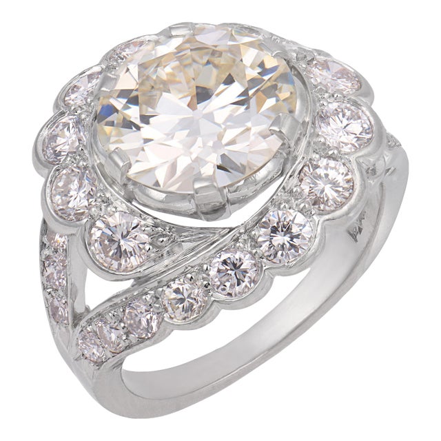 1960s Mid Century Gia 2.26 Carat Old European Cut Diamond Platinum Engagement Ring, Size 3.25 For Sale