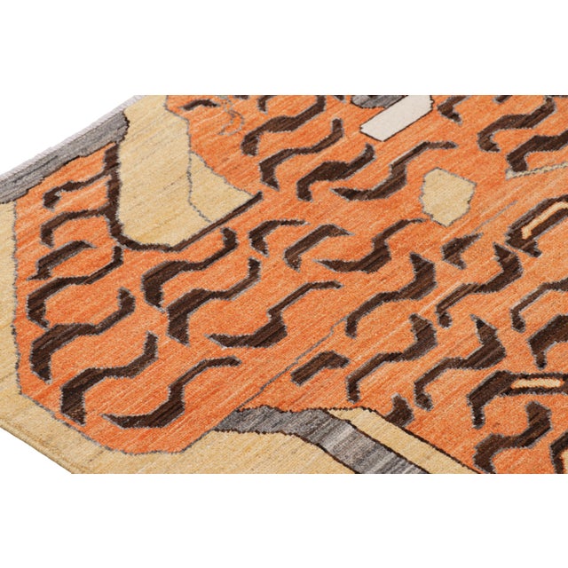 Rug & Kilim’s Contemporary Tiger Rug in Gold With Brown and Orange Pictorial For Sale In New York - Image 6 of 7
