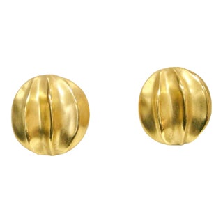 1970s Givenchy Modernist Three Dimensional Matte & Polished Gold Highlights Earrings, 2 Pieces For Sale