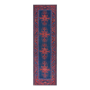 1890s Blue Medallion Antique Caucasian Kilim Rug 4'9" X 17'0" Flatweave Wool Carpet