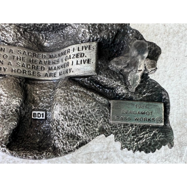Vintage 1980s Belt Buckle Pewter Praying Indian Chief Native American Buffalos. For Sale - Image 9 of 9