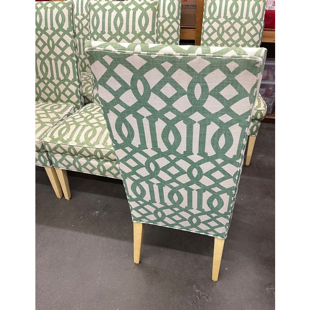 Vintage Schumacher Imperial Trellis Green/Antique White Dining Chairs