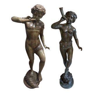 20th Century Bronze Nude Faun and Urban Scugnizzo Sculptures, Set of 2 For Sale
