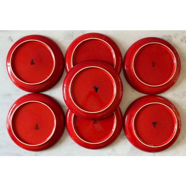 Red Set of 7 Red Gerz West Germany Pottery Dinner Plates For Sale - Image 8 of 9