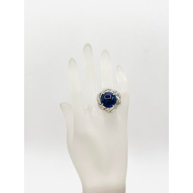 Mid-Century Modern Mid 20th Century Gia Sri Lanka Blue Sapphire Cabochon Ring in Platinum Size 6.75 For Sale - Image 3 of 8