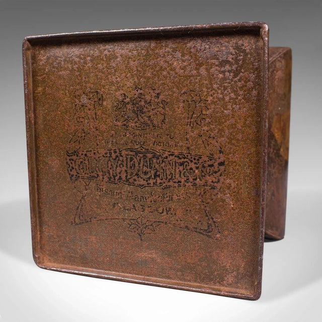 Brown 1910s Antique Edwardian English Decorative Biscuit Tin For Sale - Image 8 of 13