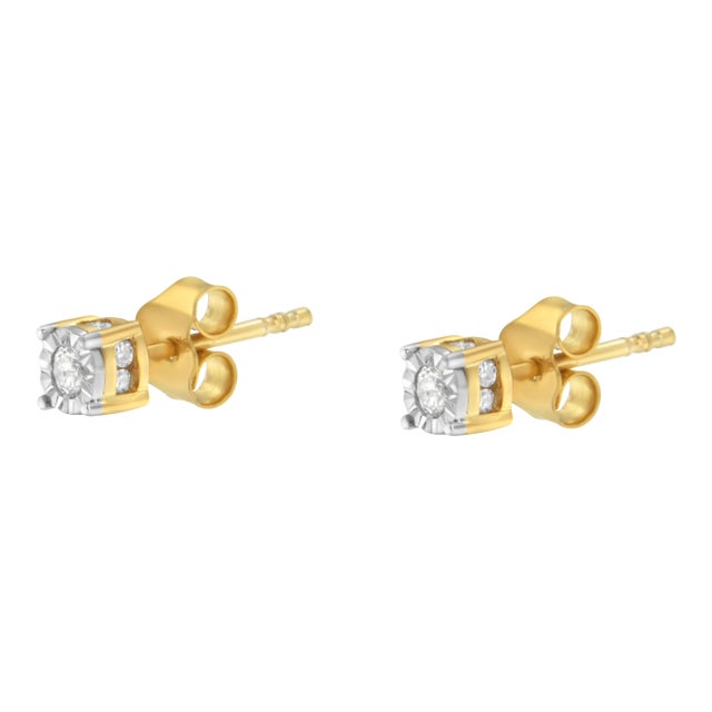 Haus of Brilliance Yellow Plated Sterling Silver Diamond Stud Earring (1/4 cttw, I-J Color, I2-I3 Clarity) - 2 Pieces For Sale - Image 4 of 6