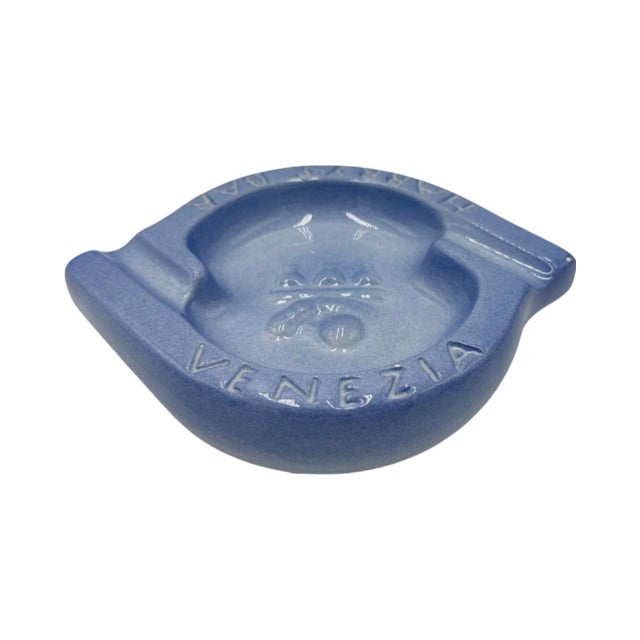 Vintage Harry's Bar Venezia Italy Ashtray Periwinkle Blue Ceramic Dish For Sale - Image 4 of 12
