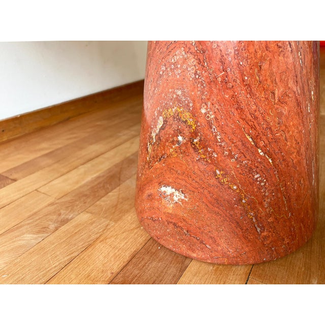 1970s Postmodern Angelo Mangiarotti Travertine Salmon Dining Table w/ Pedestal Base For Sale - Image 5 of 15