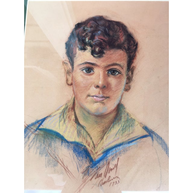 1930s Art Deco Period Young Man’s Portrait Pastel Drawing, Framed For Sale - Image 4 of 5
