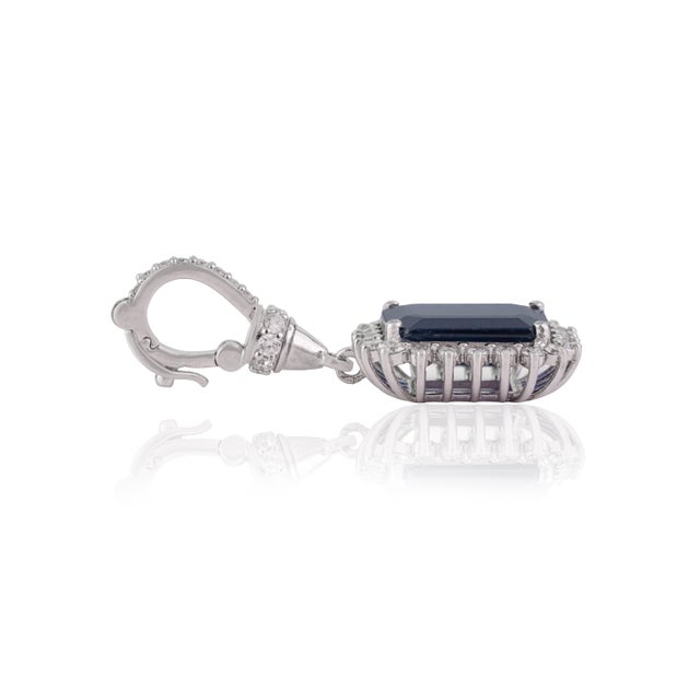 Metal 2.57ct Blue Sapphire & Diamond Halo Pendant With Hinged Locking Bail in 14k Gold- A Pair For Sale - Image 7 of 14