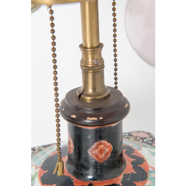 1950s Asian Chinoiserie Ceramic Table Lamp, Black with Scenic Design For Sale - Image 4 of 13