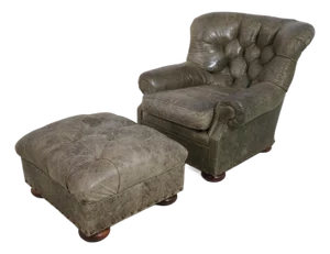 Ralph Lauren Style Tufted Leather Chair & Ottoman